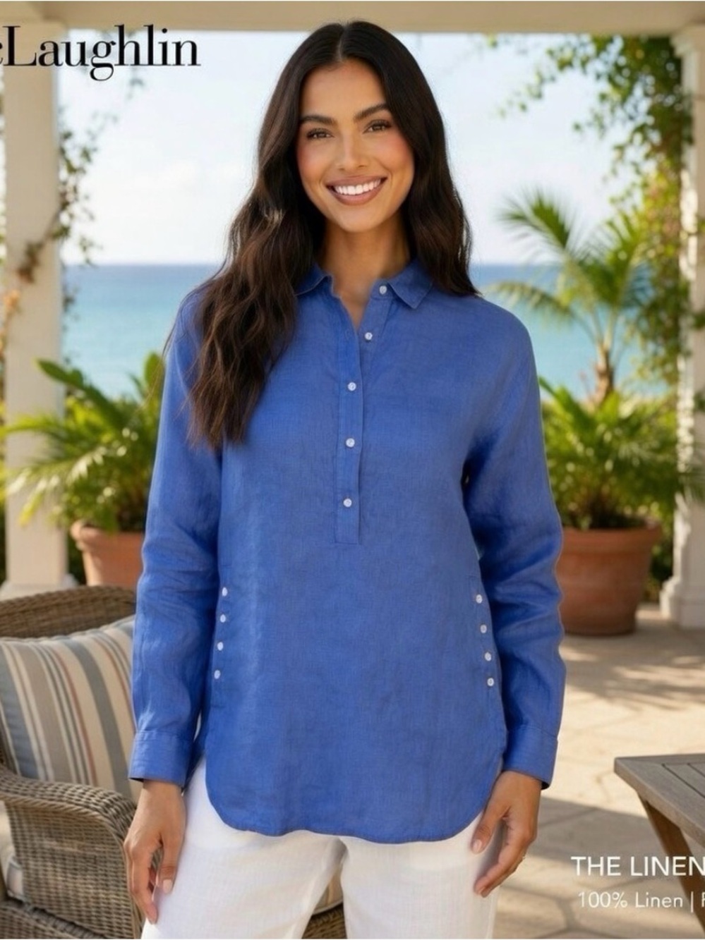 J. McLAUGHLIN LINEN TUNIC WITH BUTTON DETAIL